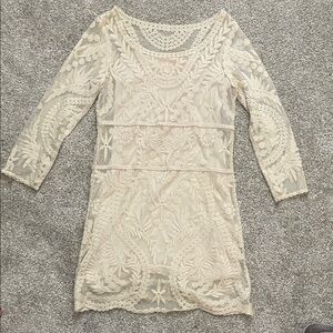 Express Cream Long Sleeve Lace Dress